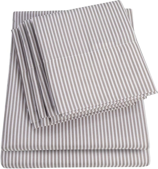 Full Size Bed Sheets - 6 Piece 1500 Supreme Collection Fine Brushed Microfiber Deep Pocket Full Sheet Set Bedding - 2 Extra Pillow Cases, Great Value, Full, Classic Stripe Gray