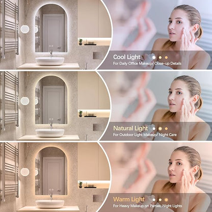 Niccy Arched LED Bathroom Mirror, 36x24 Inch Arch Frameless Backlit Mirrors for Wall Arched Lighted Vanity Mirrors Defogger and 3 Color, Explosion-Proof, HD Glass and IP65 Waterproof