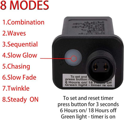 AWQ 360 LED 13.1ft x 6.6ft Warm White String Lights, 8 Modes, Timer Function, UL Certified, IP44 Rated, Outdoor Indoor Use
