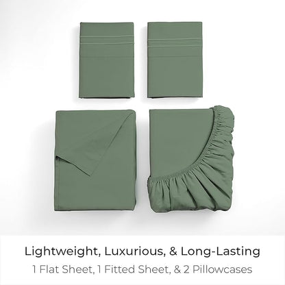 Mellanni King Sheets Set - 4 PC Iconic Collection Bedding - Hotel Luxury, Extra Soft, Cooling Bed Sheets - Wrinkle, Fade, Stain Resistant (King, Sage)