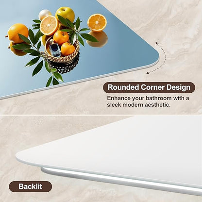 36''x24'' Lighted Mirrors for Bathroom Wall Backlit Rectangular Rounded Corners, LED Bathroom Mirror Frameless with Lights Anti Fog, Dimmable, 3 Colors,Tempered Glass, Shatter-Proof (Color 2)