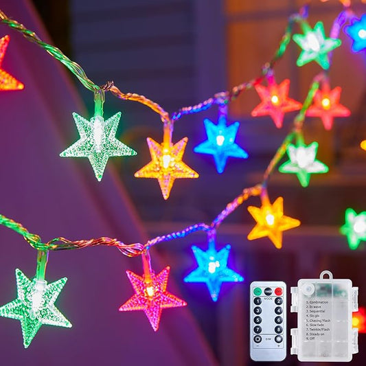 Brightown Star String Lights Battery Operated - 17 ft 50 LED Star Fairy String Lights with Remote and Timer, 8 Modes Waterproof for Bedroom Tent Loft Bed Patio Party Wedding Decor, Multicolor
