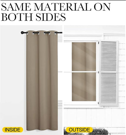 NICETOWN Sleek Blackout Curtains 63 inches Length for Small Windows, Noise Reducing and Block Draft Panels for Door Doorway Laundry Office Luxury Decor Theme (2 Panels, Taupe, W42 x L63 -Inch)