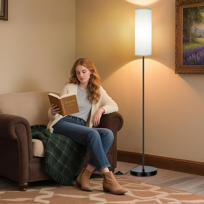 FRIDEKO HOME Floor Lamp with White Shade, Simple Design with Foot Pedal Switch, Small Tall Lamps for Living Room Bedroom Office, Corner Floor Stand Light with Black Pole Lamp (No Bulb/No Remote)