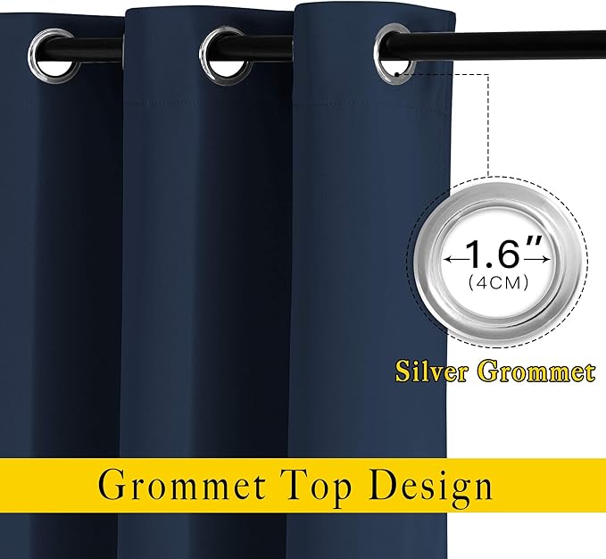NICETOWN Blackout Curtains and Drapes for Kitchen - Thermal Insulated Solid Grommet Top Blackout Panels/Draperies for Kid's Room (Navy, 1 Pair, 37 x 54 Inch)