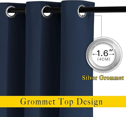 NICETOWN Blackout Curtains and Drapes for Kitchen - Thermal Insulated Solid Grommet Top Blackout Panels/Draperies for Kid's Room (Navy, 1 Pair, 37 x 54 Inch)