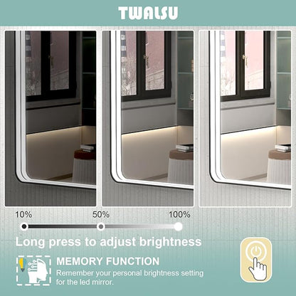 55x32 Inch LED Bathroom Mirror with Lights, Black Metal Framed LED Mirror for Bathroom, 3 Colors and Stepless Dimmable Wall Mounted Lighted Bathroom Vanity Mirror, Anti-Fog, Memory