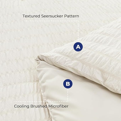 HYMOKEGE Ivory Full Size Comforter Sets Seersucker 7 Pieces, All Season Luxury Bed in a Bag for Bedroom, Bedding Set with Comforters, Sheets, Pillowcases & Shams