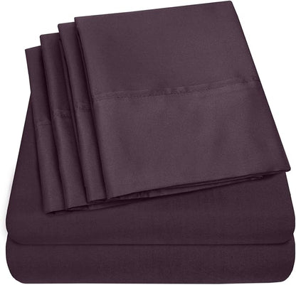 Sweet Home Collection 6 Piece 1500 Supreme Collection Brushed Microfiber Deep Pocket Sheet Set-2 Extra Pillow Cases, Great Value, Rv Short Queen, Purple