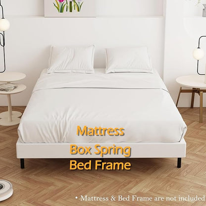 Queen Box Spring 4 Inch Low Profile, Heavy Duty Metal Box Spring Bed Base with Fabric Cover, Mattress Foundation, Easy Assembly, Noise Free, Black