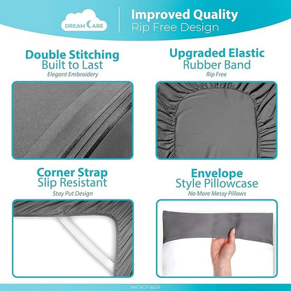 DREAMCARE Sheets Full Size Bed – 6 Pcs Deep Pocket Full Size Sheets Set - Cooling Bed Sheets – Full Sheet Set – Soft & Long Lasting – Extra Soft 100% Brushed Microfiber with Side Pocket – Gray