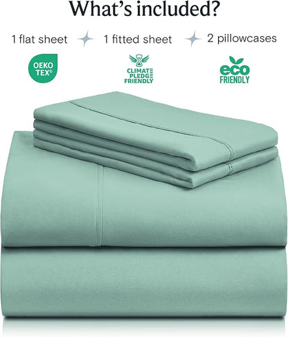 LuxClub 4 PC California King Sheet Set, Breathable Luxury Bed Sheets, Deep Pockets Wrinkle Free Cooling Sheets Machine Washable Hotel Bedding Silky Soft - Light Teal Cal King