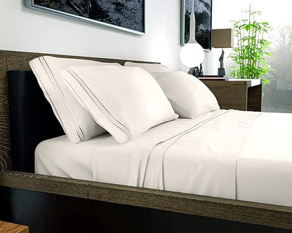 DREAMCARE California King Sheet Sets – 6 pcs Cooling Bed Sheets – up to 15” Deep Cal King Sheets – 2500 Supreme Collection – Extra Soft 100% Brushed Microfiber Hotel Luxury with Side Pocket – Ivory