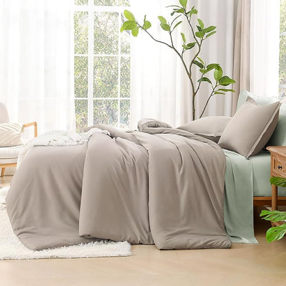Litanika Oversized King Comforters Oatmeal Super King Size, 3 Pieces Lightweight Solid Bedding Comforter Set, All Season Fluffy Bed Set (120x120In Comforter & 2 Pillowcases)