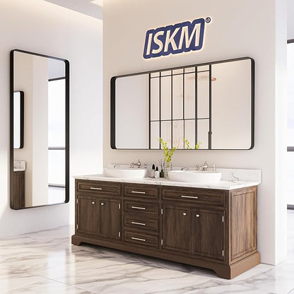 ISKM 32"x 32" Black Framed Bathroom Mirror for Wall, Bathroom Vanity Mirror Anti-Rust, Tempered Glass, Rounded Rectangle Mirror(Horizontal/Vertical)