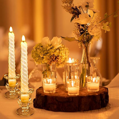 Foaincore 60 Pcs Candlestick Holders Bulk 2.5 Inch Taper Candle Holder for Table Centerpiece Thick Glass Ritual Candle Stand for Wedding Christmas Valentines Festival Party Decorations(Gold)