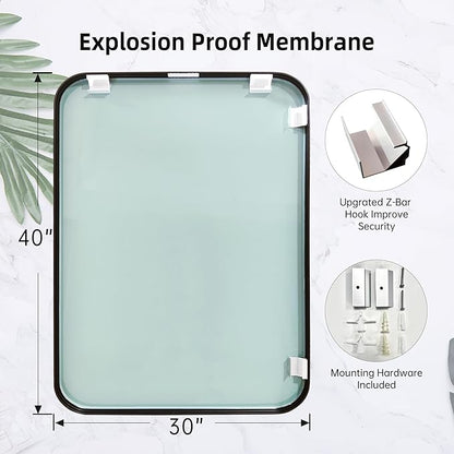 Rectangle Bathroom Mirror for Wall Decor, 40x30 Inch Brushed Bronze Metal Framed Rectangular Mirror for Bathroom Vanity, Living Room, Bedroom, Farmhouse, Hangs Vertically or Horizontally