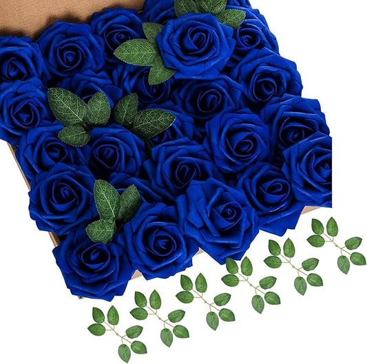 Royal Blue Roses Artificial Flowers (Near Navy Blue) 50 PCS, Fake Rose Flower Heads Flowers with Stem for DIY Bouquets Wedding Decorations Centerpieces Arrangements Party Home Decor