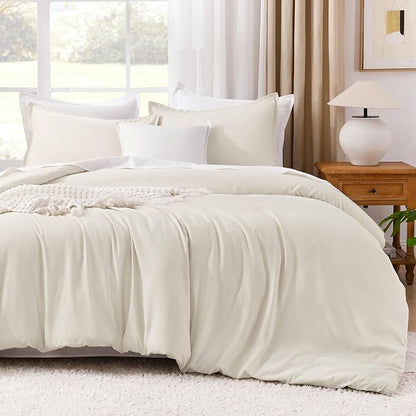 Litanika Comforters Beige Oversized King Size, 3 Pieces Lightweight Solid Bedding Comforter Set, All Season Fluffy Bed Set (120x98In Comforter & 2 Pillowcases)