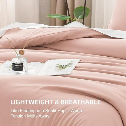 Litanika Pink Twin Comforter Set for Girls, 2 Pieces Kids Blush Plain Bedding Comforter Set, All Season Bed Set (66x90In Comforter & 1 Pillowcase)