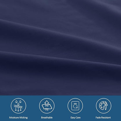 King Size Sheets Set for Air Mattress - Deep Pocket King Sheet Set - 3Pcs Side Storage Pocket Fitted Sheet & Pillowcases Easily Fits 16in to 24in Pillow Top Air Bed Mattress - Navy Blue