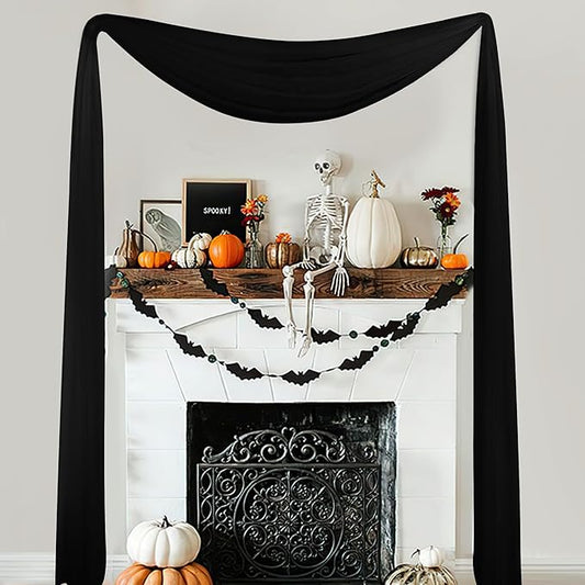 NICETOWN Extra Long Black Scarf - Voile Textured Sheer Drapery Dirt-Proof Window Treatment for Farmhouse/Garden/Old People (W60 x L216, 1 Panel, Black)