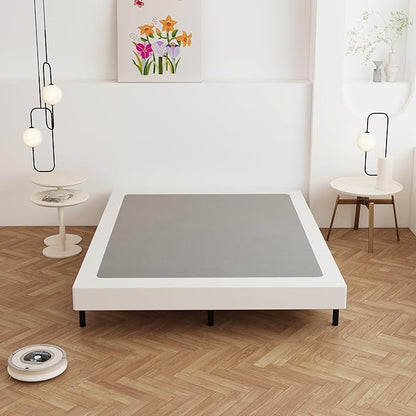 Box Spring Full Size Bed 4 Inch Low Profile, Heavy Duty Metal Box Spring Bed Base with Fabric Cover, Mattress Foundation, Easy Assembly, Noise Free, Black
