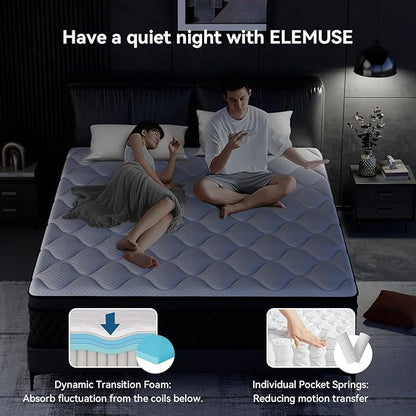 ELEMUSE Twin XL Mattress, 10 Inch Hybrid Memory Foam Mattress in a Box, Pressure Relieving Comfort, Individual Pocket Springs for Motion Isolation, Medium Firm, CertiPUR-US Certified, Fiberglass Free