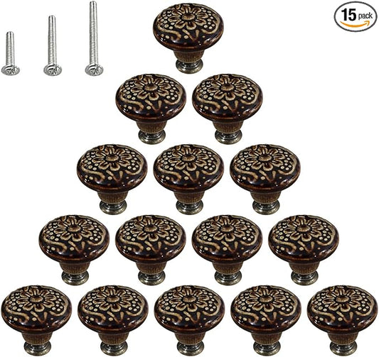 HUAMULAN 15 PCS Cabinet Knobs Glossy Ceramic Dresser Mushroom Table Drawer Cupboard Pull Furniture DIY Wardrobe Solid Color Vintage Handle,with 3 Size Mounting Screws