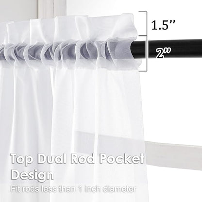 OVZME 2 Panels Sheer White Curtains 72 Inches Length Window Treatment for Kitchen, Elegant Airy Transparent Curtain Draperies Rod Pocket for Kids Living Room, Each 42 Width 72 Length