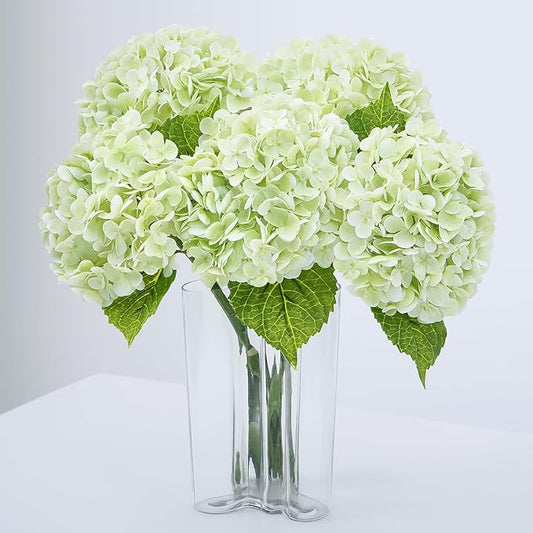 21" Real Touch Green Hydrangea Artificial Flowers with Long Stem & Leaves, Full Latex Faux Hydrangea Flowers for Home Decor Party Floral Arrangements Wedding Bouquets Centerpieces, 4Pcs