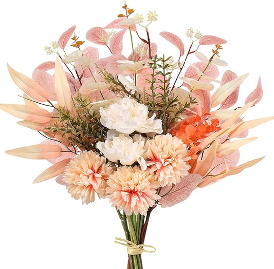 Fake Artificial Flowers Bouquet for Decoration, Silk Flower Arrangements Faux Flowers Plant Wedding Bride Bouquets Tables Centerpieces for Rustic Home Decor Indoor Vase Floral Table Decor (Champagne)