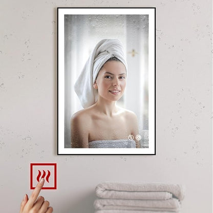 Fab Glass and Mirror LED Lighted Bathroom Mirror 30 x 40 Inch, Black Framed Wall Mounted Dimmable Vanity Mirror, Anti-Fog Touch Sensor, Adjustable Color Warm/White/Natural