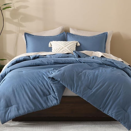 Litanika Haze Blue Comforter King Size, 3 Pieces Lightweight Solid Bedding Comforter Set, All Season Fluffy Bed Set (104x90In Comforter & 2 Pillowcases)