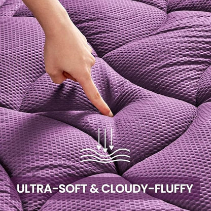 SLEEP ZONE Cooling Twin Mattress Topper for Single Bed, Premium Zoned Quilted Mattress Pad, Fitted Mattress Protector Cover, Machine Wash Durable, Deep Pocket 8-21 inch, Purple, Twin