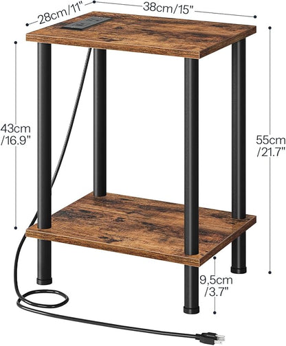 HOOBRO Side Table with Charging Station, Set of 2 End Tables with USB Port and Outlets, Nightstand with 2-Layer Storage Shelves for Small Spaces, Living Room, Bedroom, Rustic Brown BF09UBZP201
