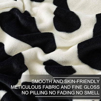 Fleece Cow Print Blanket - Premium Lightweight Anti-Static Bed Cow Throws Soft Cozy Warm Blankets Plush Gift, Bedroom Decor 66" x 90"(Black Cow Twin)