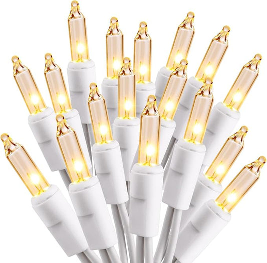 ODEETRONIC Incandescent Christmas Lights, 21.63ft 100 Count Clear Christmas Mini Lights Connectable, 120V UL Certified Indoor Warm White String Lights for Bedroom Party Patio Outside Decor, White Wire