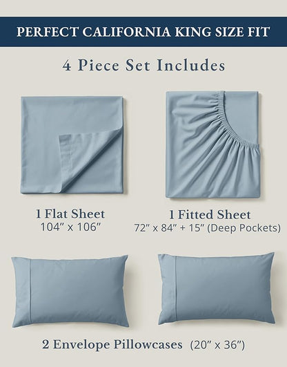 LANE LINEN Sheets for California King Size Bed- 4Pc 100% Organic Cotton Cal King Size Sheets Set, Soft Percale Sheets, Luxury Hotel Sheets, 15" Deep Pocket California King Sheet Set - French Blue