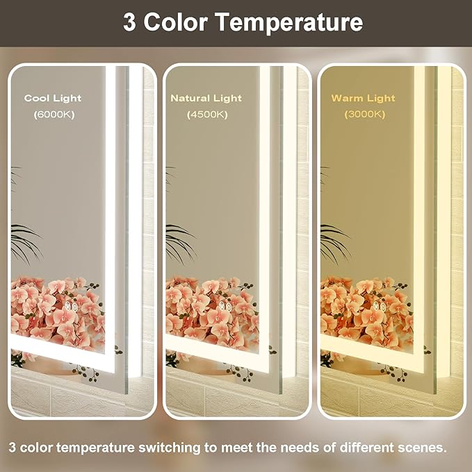 28x36 LED Bathroom Mirror with Lights, Brighter Backlit + Front Lit, Tempered Glass, Dimmable, Multiple Light Modes, Anti-Fog Lighted Bathroom Vanity Mirror for Wall, Memory Function