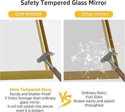55x30 Inch Gold Bathroom Mirrors for Over Sink, Aluminum Metal Framed Mirror, Large Mirror,Wall-Mounted Rectangle Mirrors, Tempered Glass, High Definition, Horizontal/Vertical