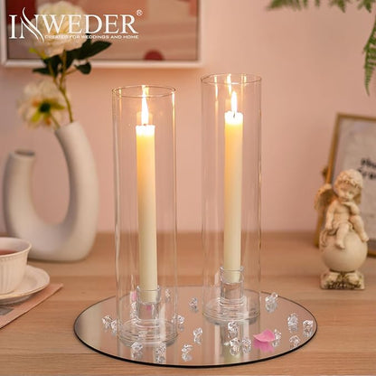 Glass Hurricane Candle Holder: 11.8" Tall Candlestick Holder Bulk with Cylinder Windproof Cover Set of 6 Clear Taper Candle Holders for Wedding Party Birthday Christmas Decor