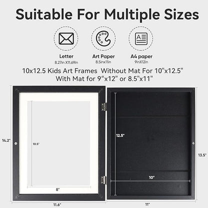 2-Pack Changeable Kids Art Frames - Front Opening, Holds 150, 10x12.5,Child Artwork Frame With Storage For Display Children's art work (Black)