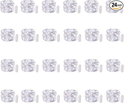 Brightown 24 Pack Fairy Lights Battery Operated - 7Ft 20 Led Mini String Lights Silver Wire Waterproof Firefly Starry DIY Lights for Bedroom Patio Wedding Party Christmas Decor (Pure White)