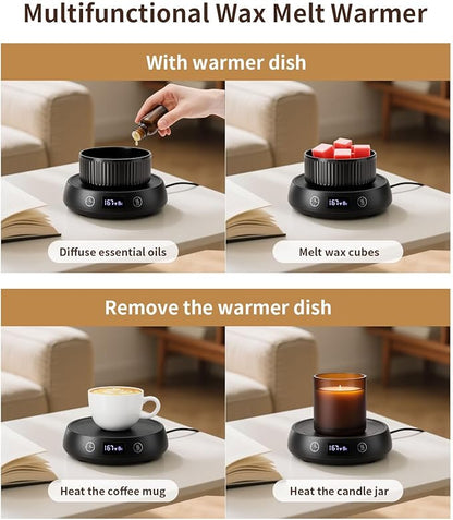 Wax Melt Warmer 3-in-1 Candle Warmer with Timer, Electric Scented Wax Melter Fragrance Wax Cube Burner for Home Bedroom Office, 8H Auto Shut Off 3 Temperature Setting (Black)