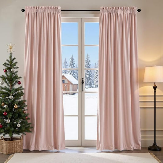 Lazzzy Velvet Blackout Curtains Thermal Insulated Room Window Drapes Super Soft Luxury Curtains for Living Room Bedroom Rod Pocket 2 Panels, Dusty Pink, 52" W x 90" L