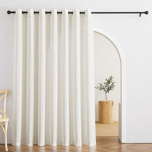 RYB HOME Linen Curtains for Living Room Bedroom Home Office, Semi Transparent Privacy Protection Vertical Modern Bohemian Window Decor Sheer Drapes, Linen, W 100 x L 90, 1 Pc