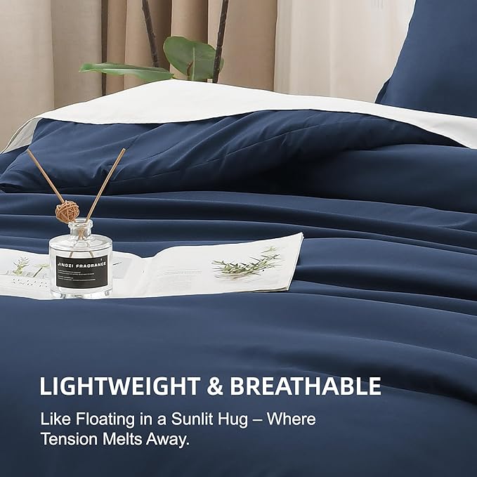Litanika Navy Blue Comforter Full Size Set, 3 Pieces Lightweight Solid Bedding Comforter Set, All Season Fluffy Bed Set