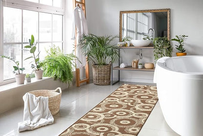 Custom Length Cut to Size Modern Farmhouse Carpet Runner Rug for Hallways, Non Slip Rubber Backed, 31 inch Wide X Customized Length, Geo Brown, 31 inch X 20 feet
