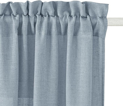 RYB HOME Thick Blue Linen Curtains 72 inch Length for Home Office Nursery, Thick Heavy Textured Breathable Privacy Assured Wrinkle Resistance Boho, W 52 x L 72 inches, Dusty Blue, 2 Panels
